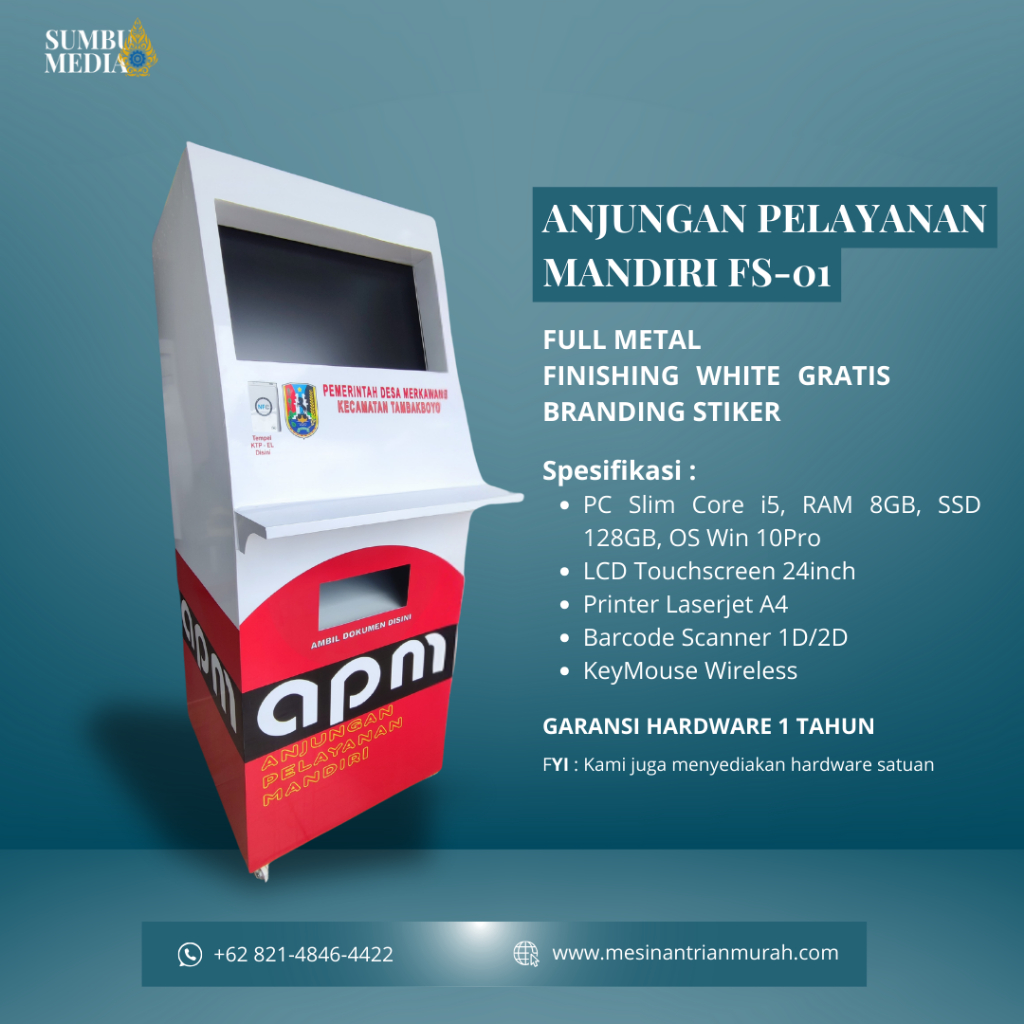 KIOSK Mesin Antrian Anjungan Mandiri Mesin Absensi Multimedia Touchscreen 19inch