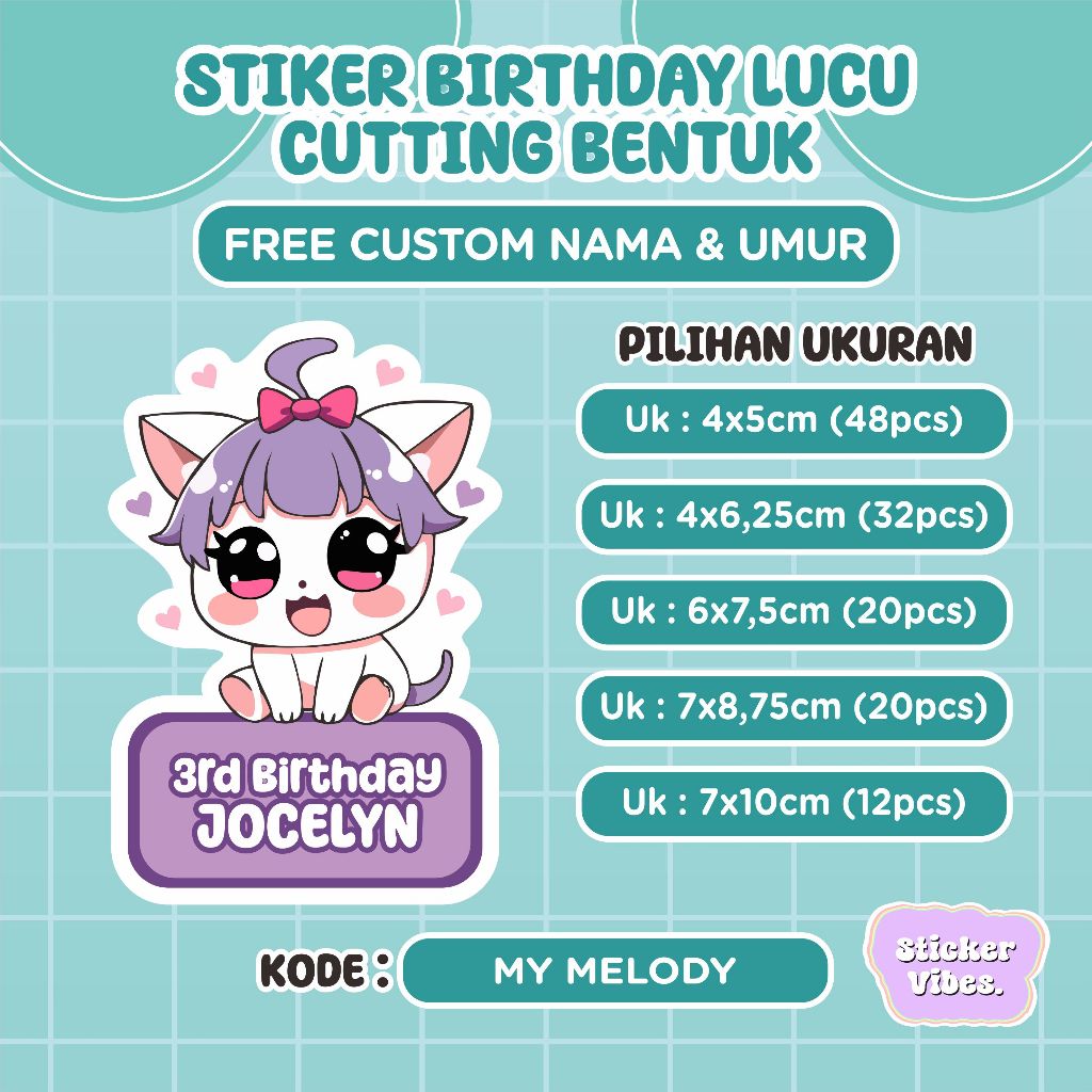 

Stiker Birthday Cutting Bentuk Souvenir | StikerLabel Cutting | Stiker Nama Custom Kisscut