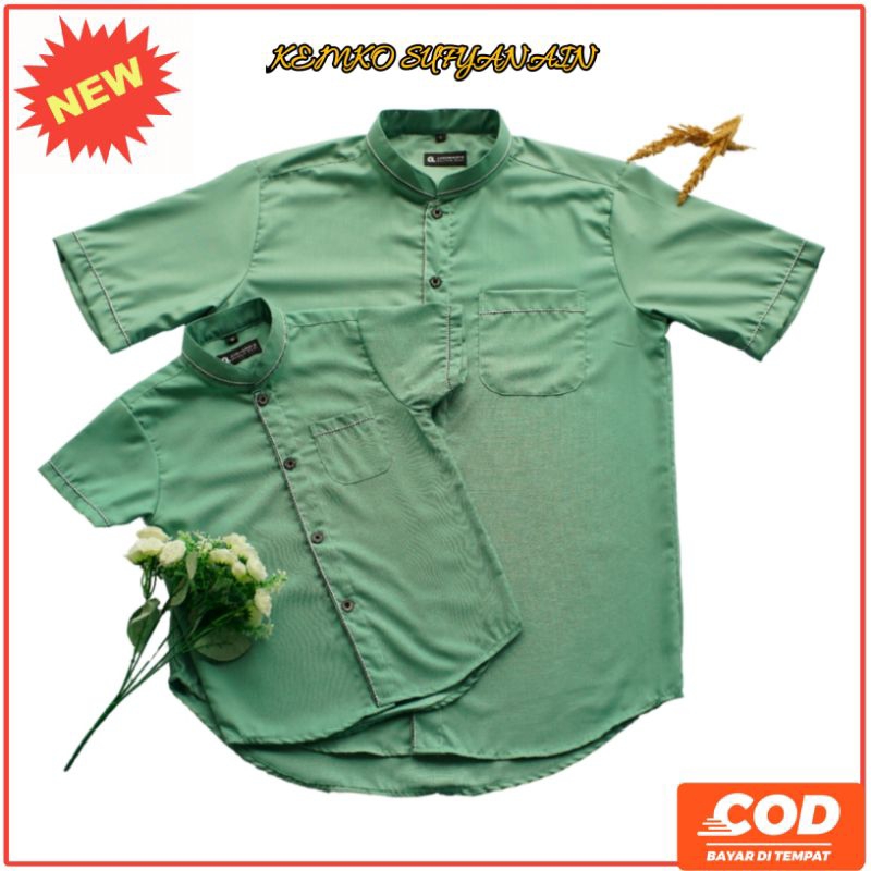 BAJU KEMKO KEMEJA KOKO PRIA DEWASA ANAK LAKI-LAKI  WARNA SAGE MINT LEMON WARDAH SOFT BLUE MERAH BATA