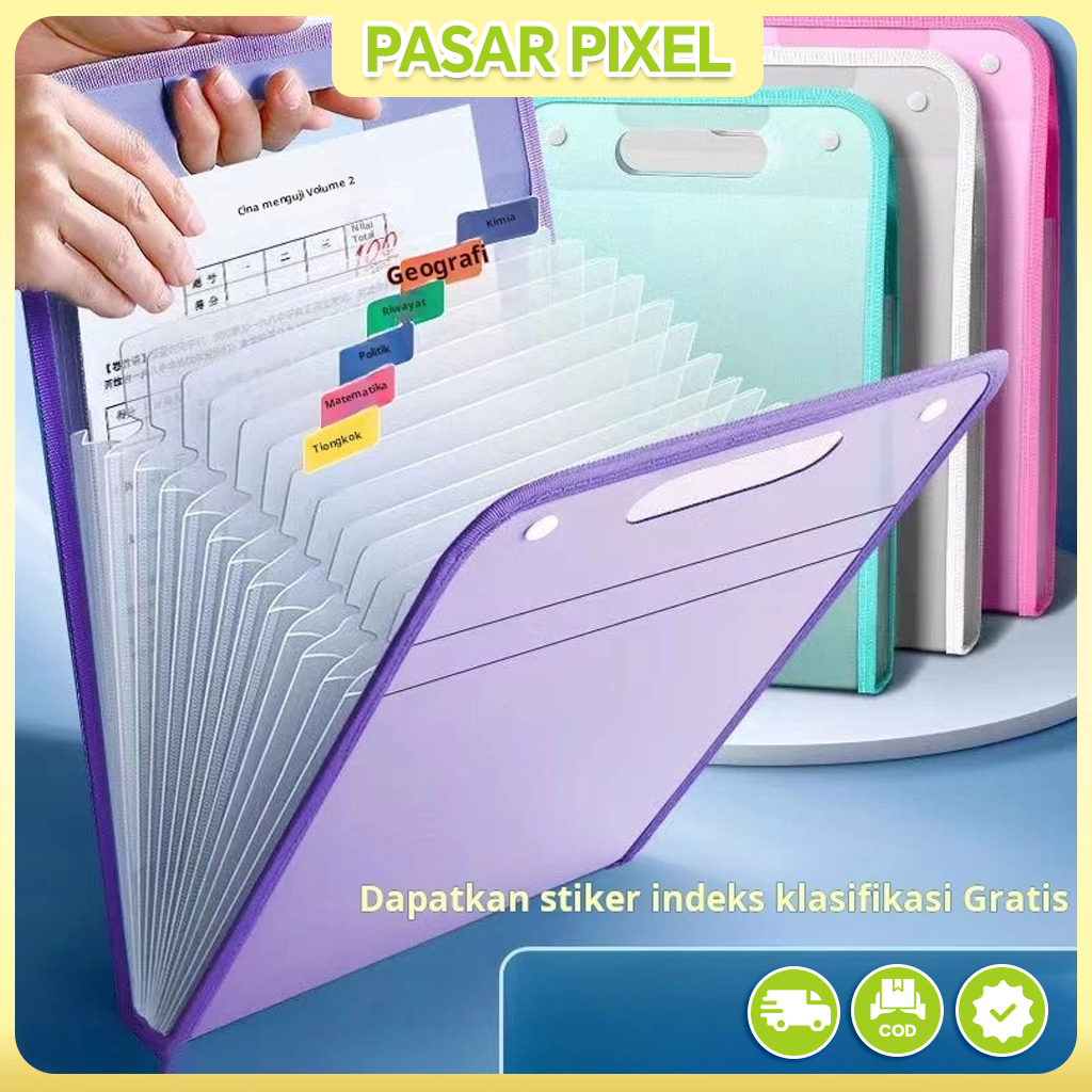 

Tas akordeon portabel tas folder akordeon multi-lapis siswa A4 tas penyimpanan kertas tes vertikal subjek
