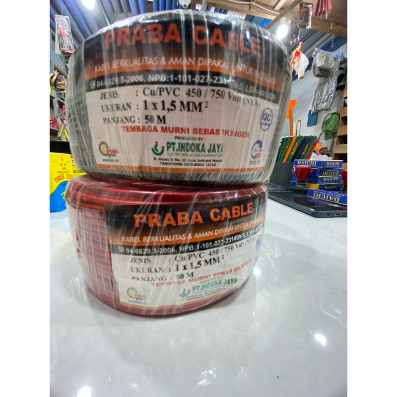 Kabel Listrik NYA 1 x 1.5mm PrabaTunggal Roll (50M ) -merah hitam