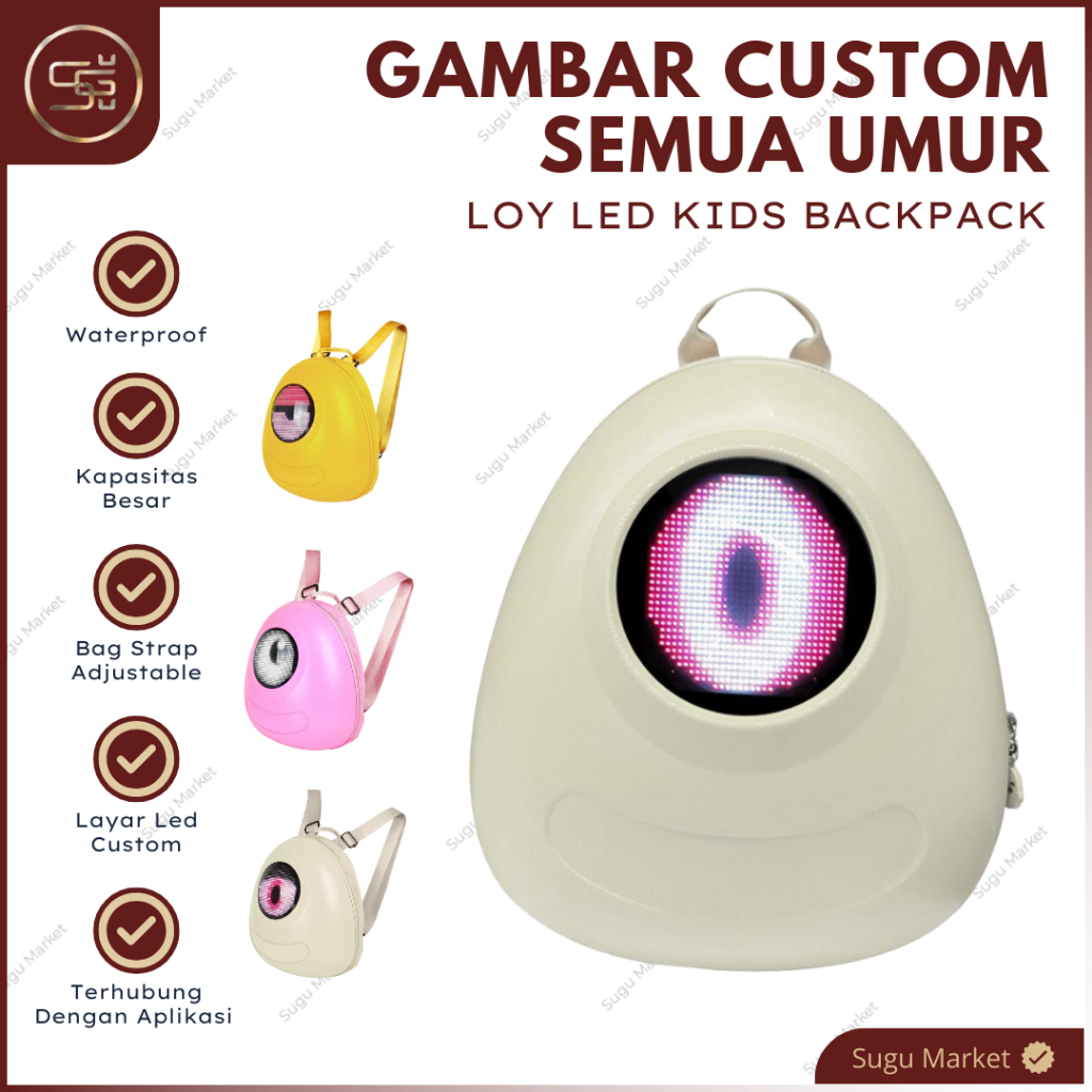 Loy LED Backpack Kids Hardshell Waterproof I Tas Ransel Backpack Anak Modern