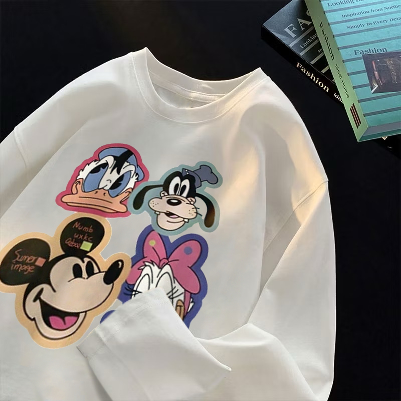 kaos Lengan Panjang Disney Mickey Minnie Donald Duck Goofy Goof Kaos Kartun Wanita | 100% Cotton