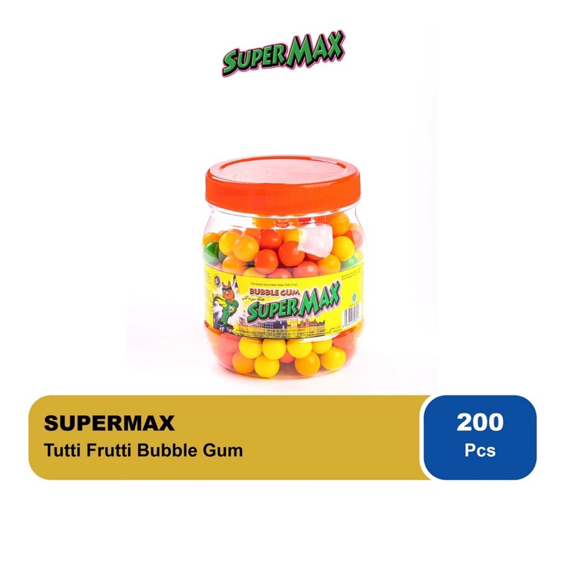 

Permen Karet Supermax Rasa Tutti Frutti toples 200 pcs