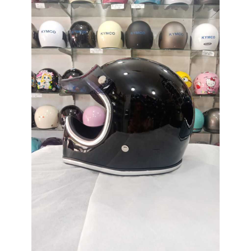 Cakil Pet Helm Anak Full Face Warna Hitam Glossy Standar Keamanan SNI COD Packing Kardus Bubble Wrap