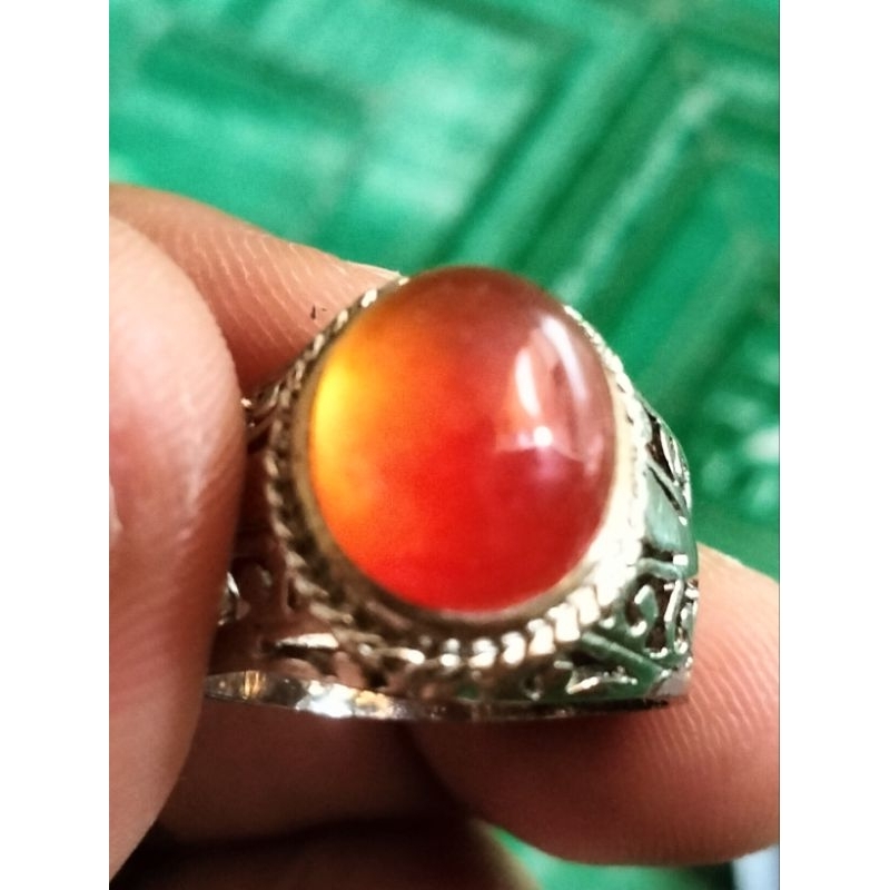 natural batu giok red Burma tipe c plus memo ring 7, 5 alpaka