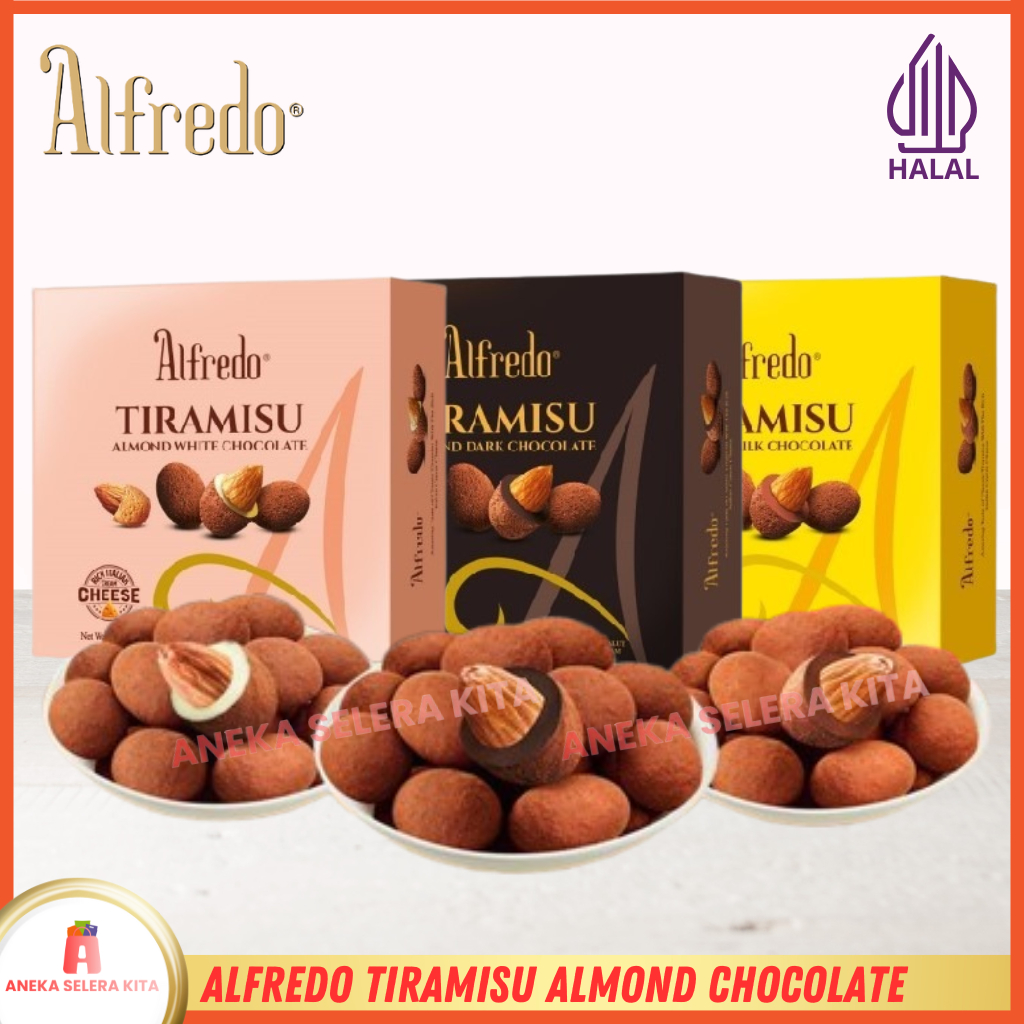 

Alfredo Tiramisu Coklat Almond Dark, White & Milk Chocolate With Rich Italian Cream Cheese Halal 65g