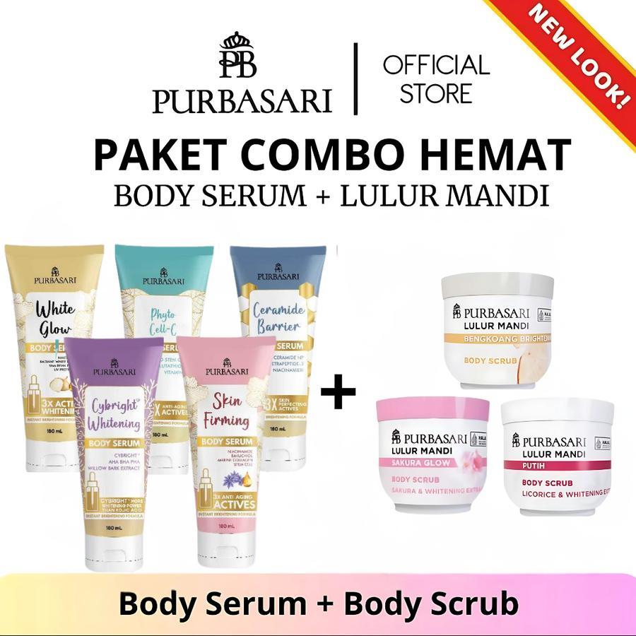 PURBASARI [PAKET COMBO HEMAT] PURBASARI Body Serum White Glow + Lulur Mandi Body Scrub 100 gr & 200 