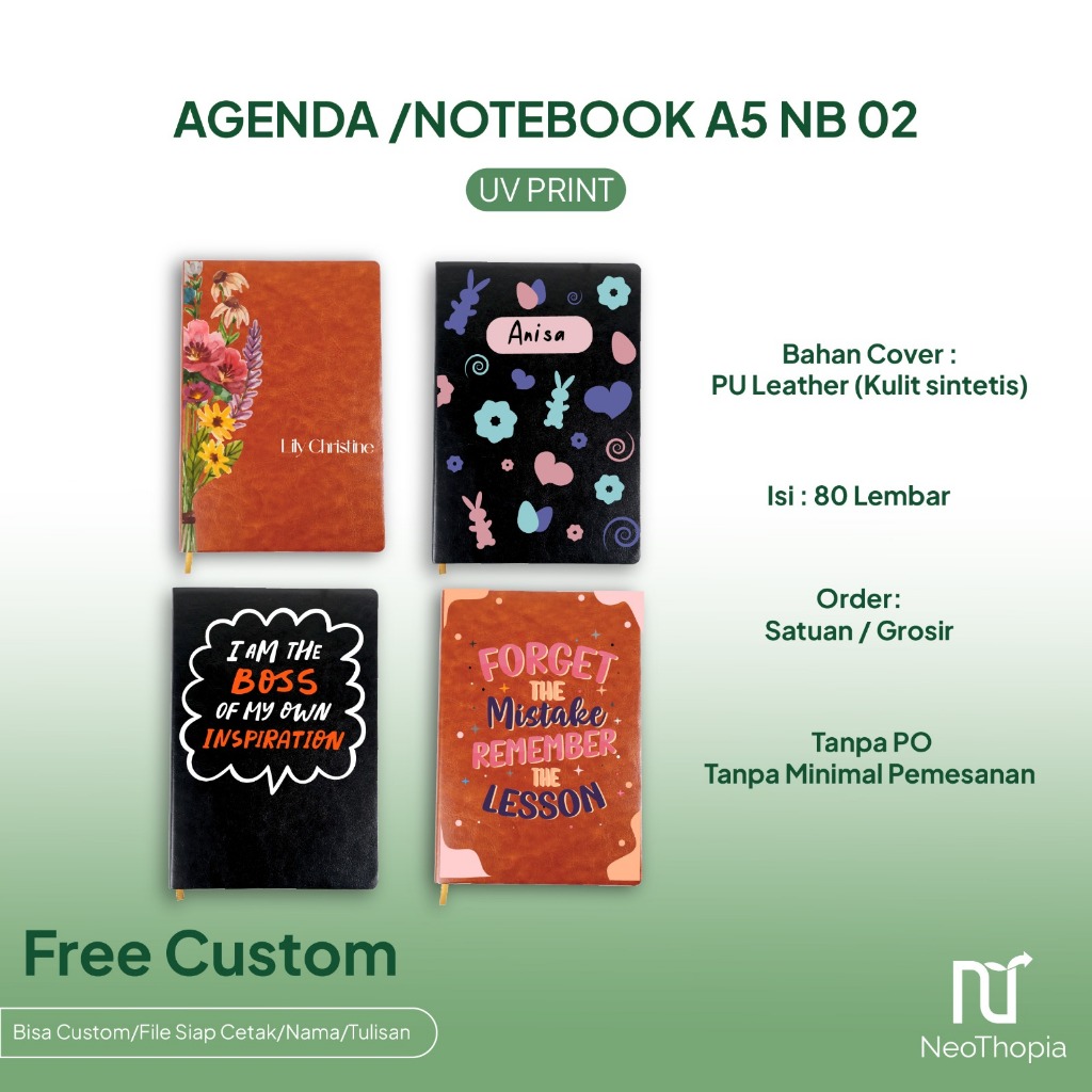 

Custom Notebook Agenda Kulit Premium A5 Print UV Buku Catatan Kerja Souvenir NB02