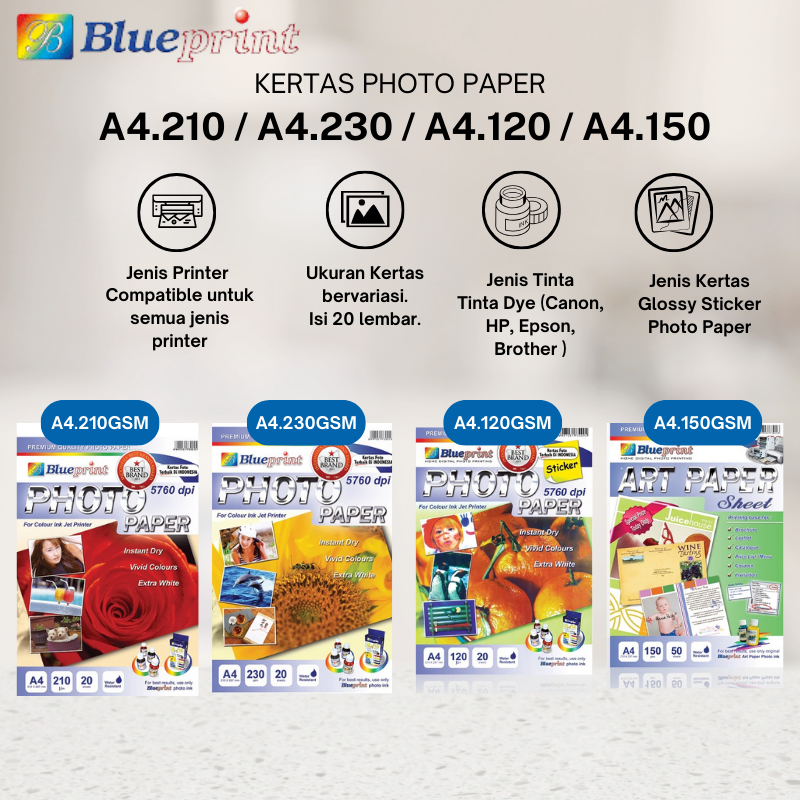 

Kertas Foto Blueprint A4 / F4 4R Kertas Art Paper A4 Original