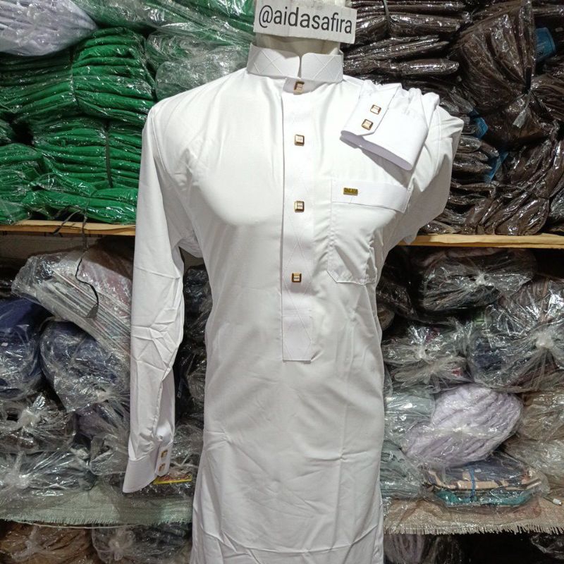 (AL-WAFA) JUBAH GAMIS DEWASA AL-WAFA SIZE S M L XL/GAMIS ALWAFA GOLD KANCING THAILAND TANGAN MANSET 