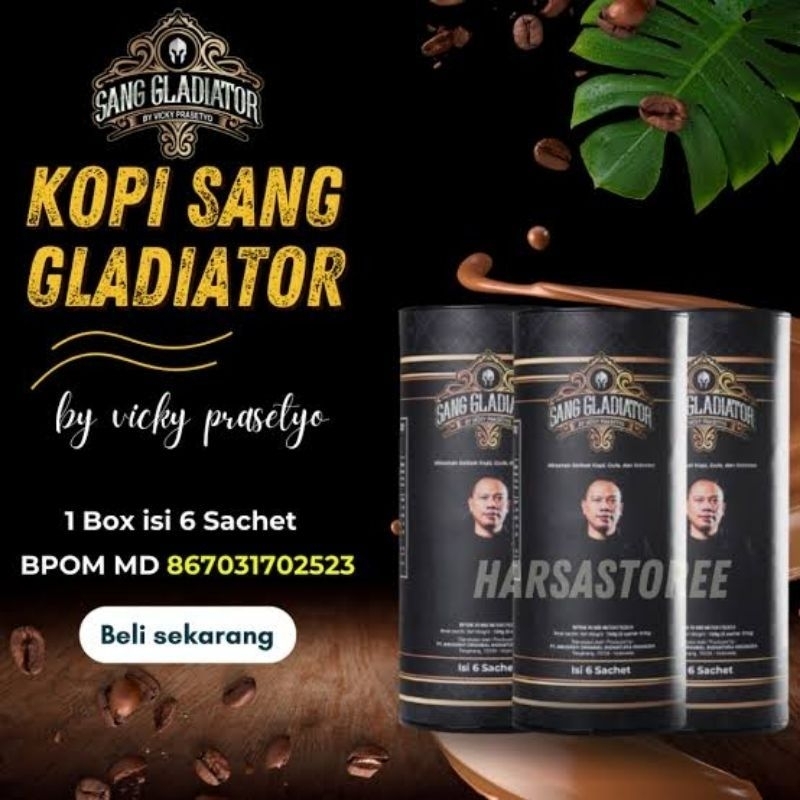 

Sang Gladiator by Vicky Prasetyo Kopi Pilihan Pria - Halal & BPOM - Pack isi 6 shaset