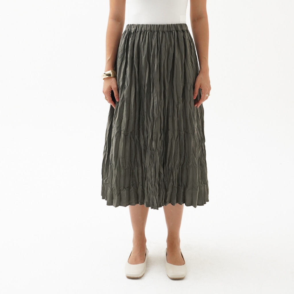 Mississippi Crinkle Midi  Skirt Bawahan Wanita Rok L03000107M Olive