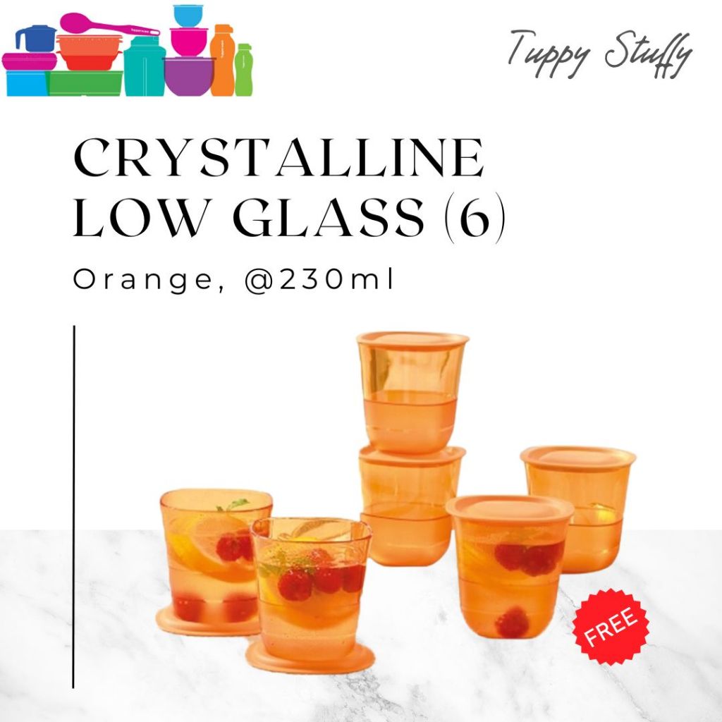Tupperware Crystalline Low Glass (6) | Gelas Tupperware Aesthetic Crystal dengan Tutup