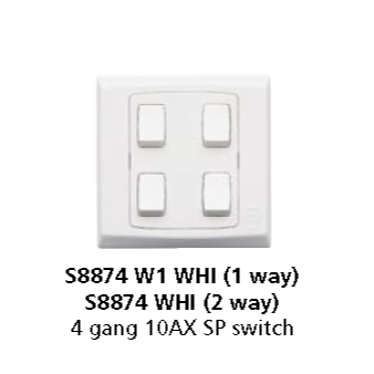 MK S8874 W1 Whi (1 Way) | Saklar 4 Mata | 4 Gang 10AX SP Switch | Slimline Plus Standard Rocker Swit