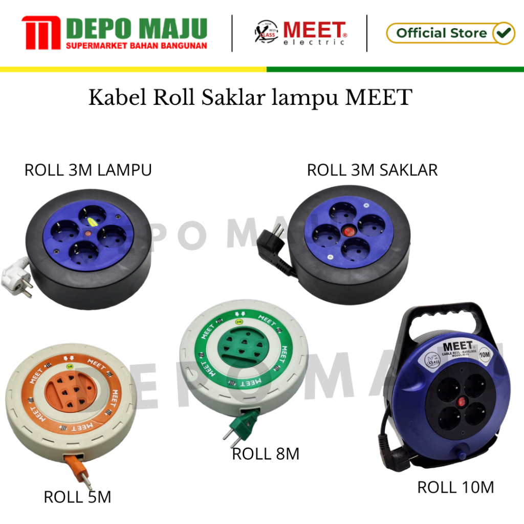 KABEL ROLL MEET 3M-25M/KABEL ROLL STOP KONTAK MEET/KABEL ROLL SAKLAR LAMPU/BOX ROLL KABEL