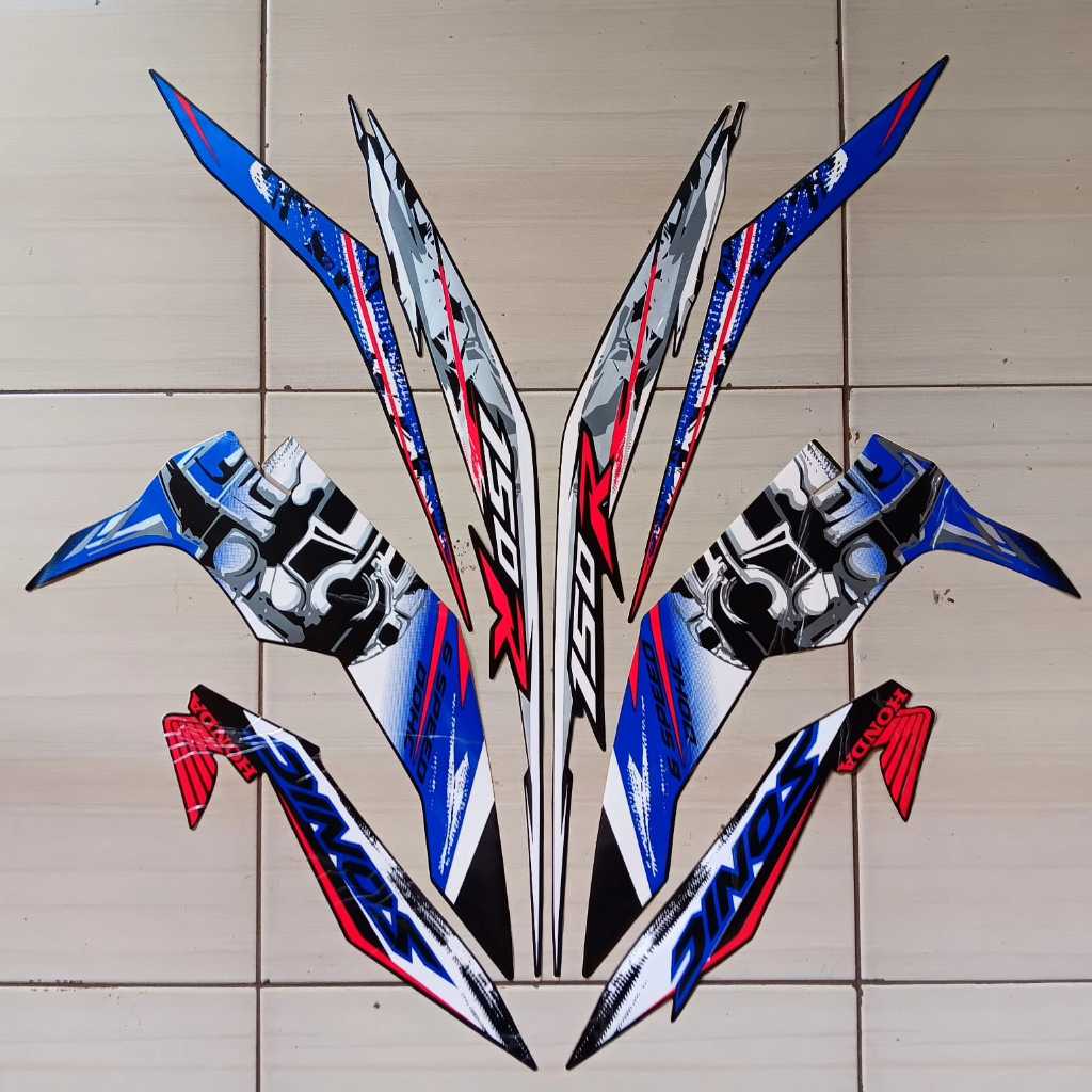 Striping stiker honda Sonic 150r 2015 Full Hitam-Biru