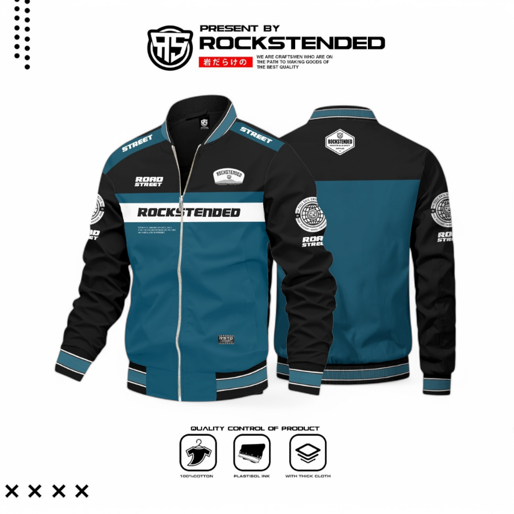 ROCKSTENDED Jaket  Varsity Bomber Pria Cotton Fleece