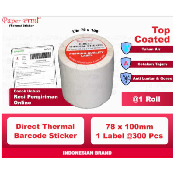 

PAPERPRYNS THERMAL LABEL BARCODE STICKER RESI 78 MM X 100 MM ISI 300PCS (Roll)