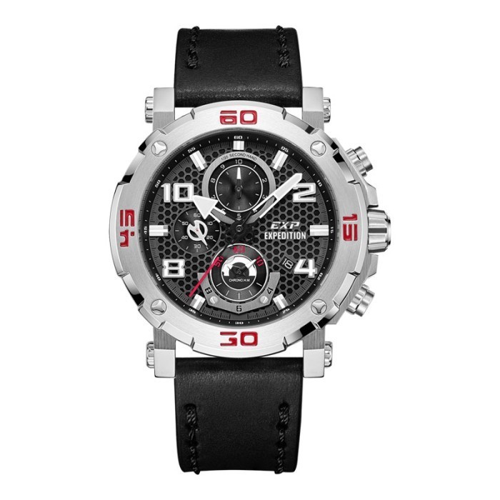 Jam Tangan Pria Expedition E 6769 GCLSSBARE E 6769 GC LSSBARE Chronograph Black Dial Black Leather O