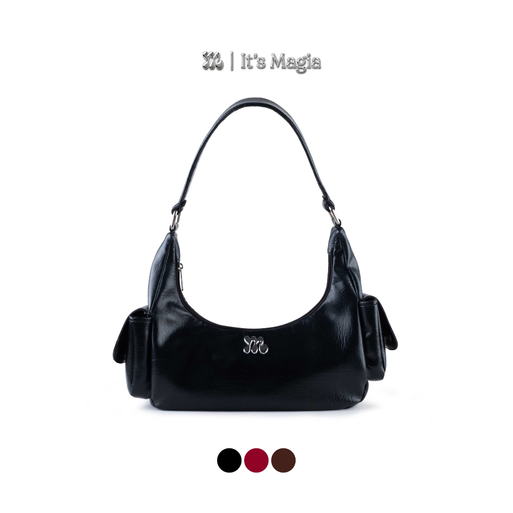 Magia Yura Bag Jetblack Leather Handbag and Shoulder Bag