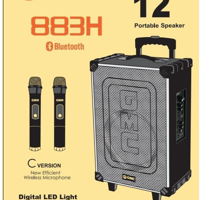 Gmc Speaker Portable 883H 12 Inch Speaker Karaoke Bluetooth mic 2 Wireless