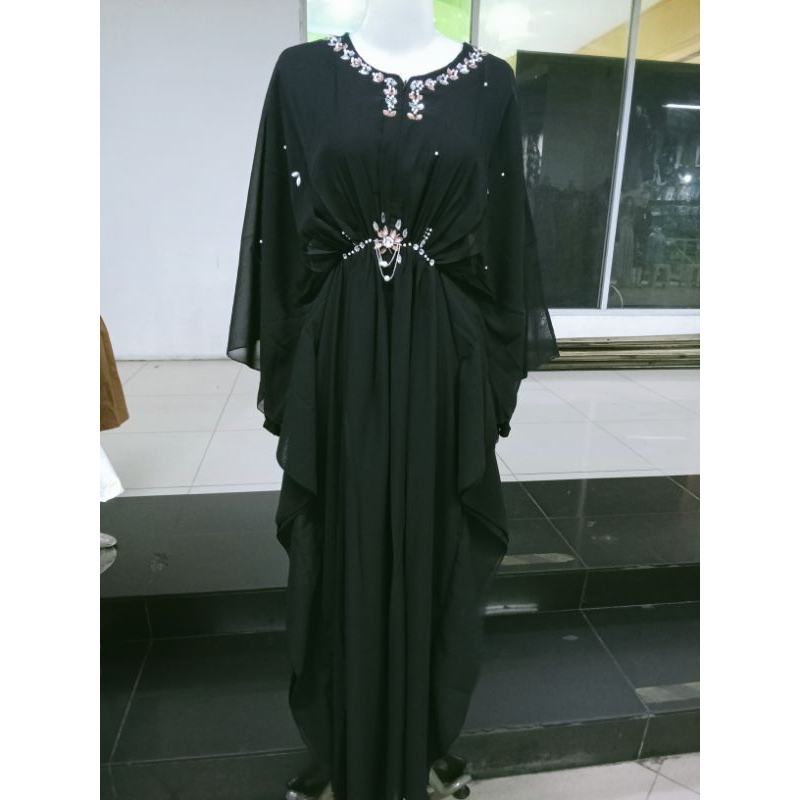 GAMIS KAFTAN GAMIS PUTIH BW HITAM BAHAN CERUTY BABYDOLL HALUS LEMBUT TANPA JILBAB ALL SIZE FIT S UP 
