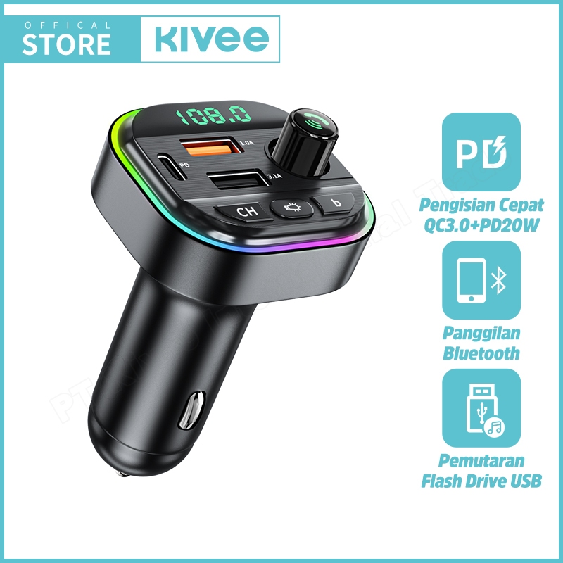toko_hanindya_jaya KIVEE Aksesoris Mobil Bluetooth Transmitter Car Charger Mobil Type C fast