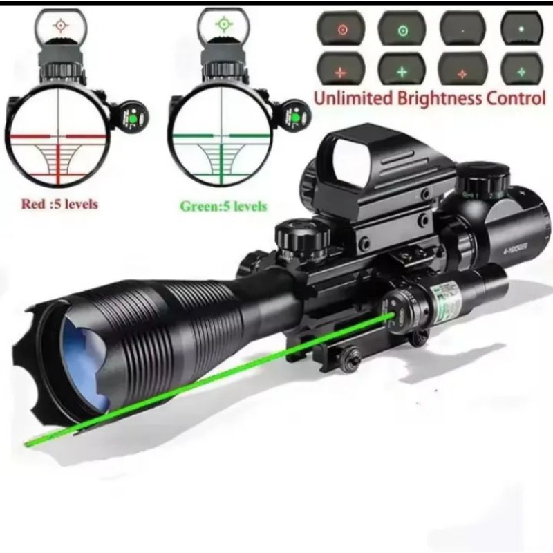 teropon LUGER 4-12x50EG Lingkup Berlampu Ganda + Penglihatan 4 Reticle Holografik Titik Merah/Hijau 