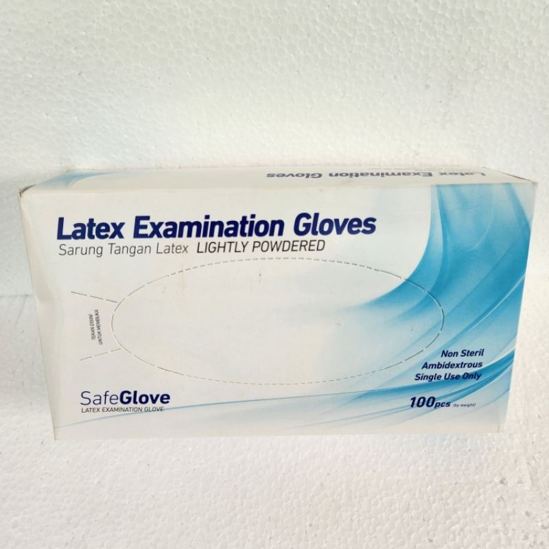 Safe Gloves Sarung Tangan Latex isi 100 . Handscoon Powder Non Steril