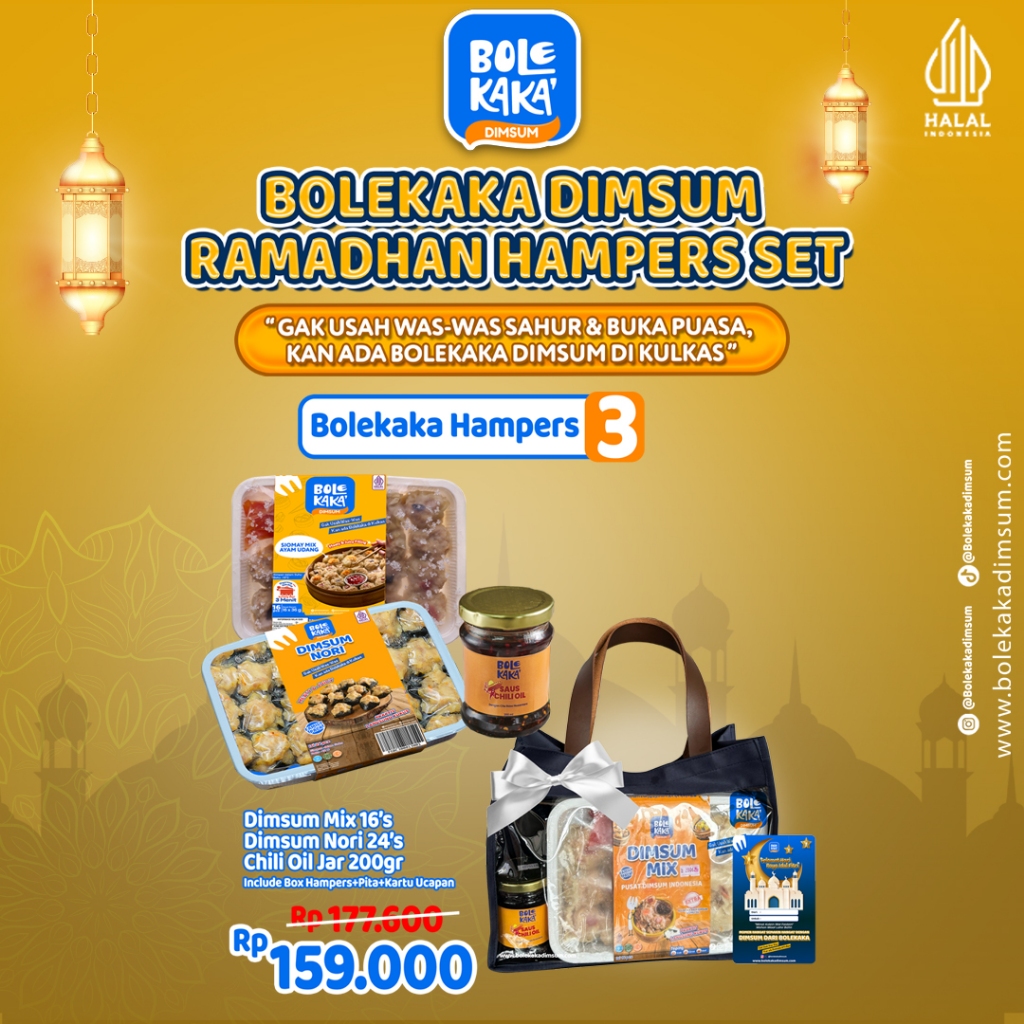 

Paket Dimsum Hampers Ramadhan/ Bolekaka Hampers 3 / isi 3 Pack Produk / Parsel Ramadhan