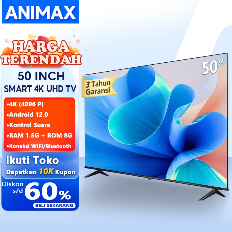Animax Sakura TV LED 50/55/65 inch smart Android TV Digital 4K UHD Televisi Voice Control-Dolby Audi