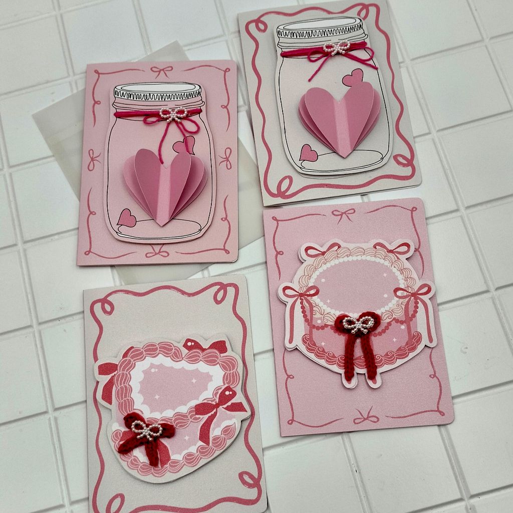 

Kartu ucapan handmade selamat ulang tahun happy valentine tema pita coquette