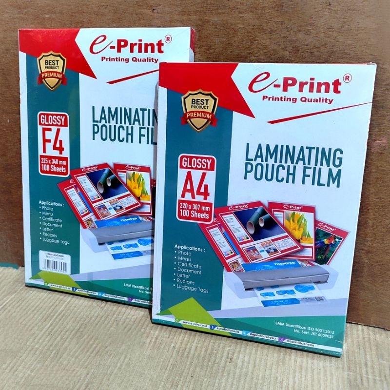 

1 Pak Plastik Laminating A4 / F4 Isi 100 Lembar EPRINT