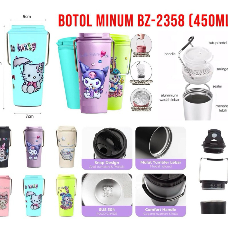 Termos Tumbler Karakter BZ-2358 Tumbler Minum Tahan Panas Mug Coffee 450ML BPA Free