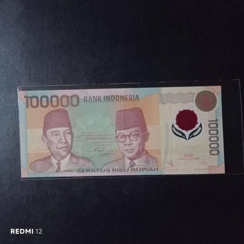 uang polymer | plastik 100000 rupiah sukarno hatta tahun 1999 masih bagus asli