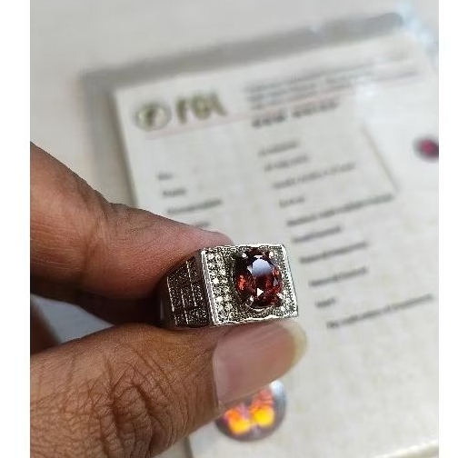 Cincin Hessonite Garnet Natural Ring Perak