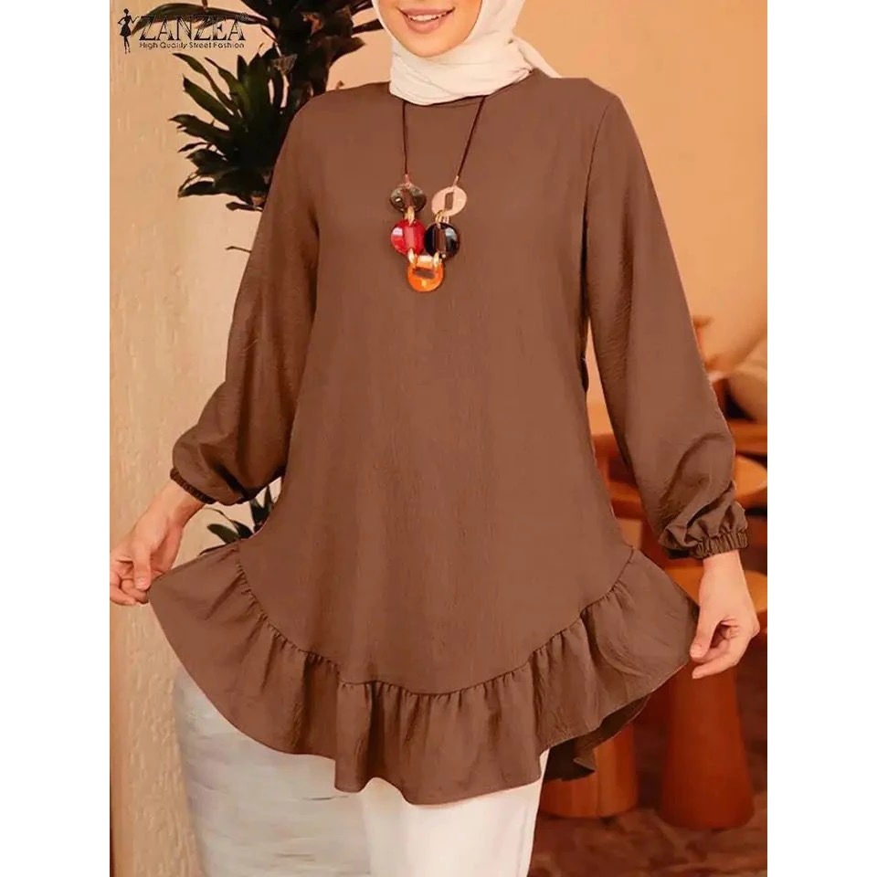 Atasan Baju Muslimah Tunik Polos Basic Lengan Panjang Model Rempel Bawah Terbaru - Wanita