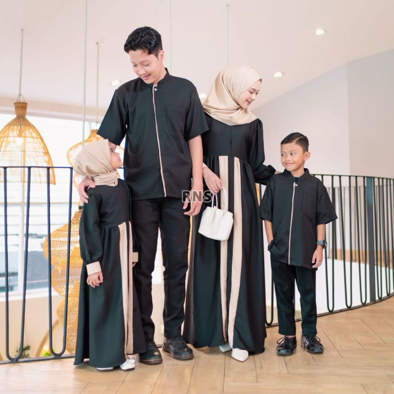 Rins Couple Keluarga Gamis Ibu Anak Ayah Anak baju Lebaran 2025 bahan Premium High Qualty Free Hijab