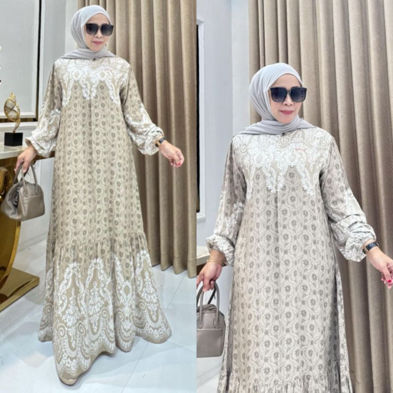 Long Dress Muslimah Gamis Premium Panjang Zipper Depan Busui Friendly Rayon Diamond Adem Halus Lembu