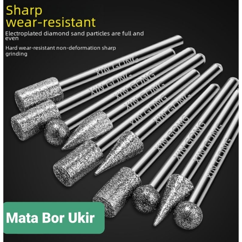 Set 4pcs Mata Bor  Premium #120 ukir grafir tuner bulat bal lancip silinder gerinda granit glass gel