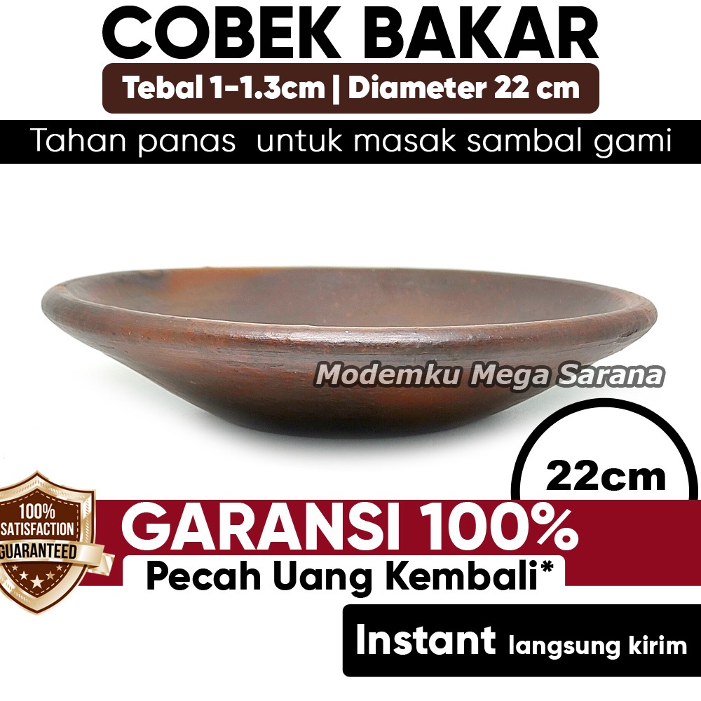 Cobek Bakar Tanah Liat Sambal Gami Tahan Panas - Diameter 22 cm Gerabah  Cobek  Piring  Tanah Liat