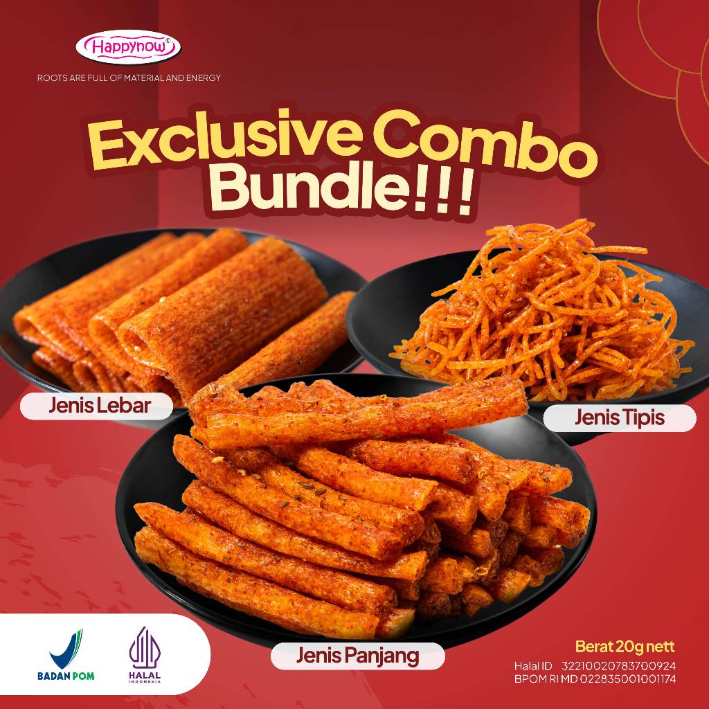

happynow Makanan Ringan Kantor Pedas Manis Bundling 5 Pcs tidak keras aman di konsumsi halal dan BPOM