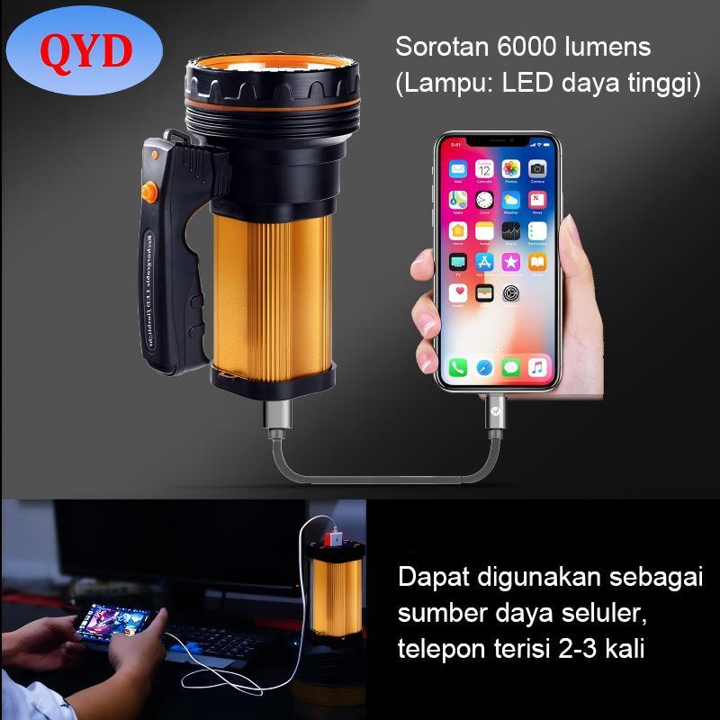 Ready QYD Senter LED Super Terang Tahan Air IPx4 80 watt 9000 lumens Senter Multifungsi Power Bank