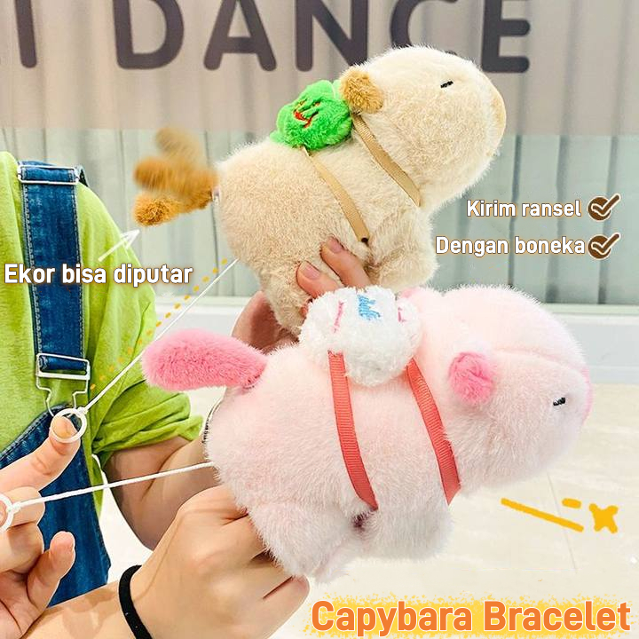 Mainan Boneka Capybara Hand Ring/Clingy Capybara Plush Wrislet Wristband Doll/ CAPYBARA EKOR PUTAR/D