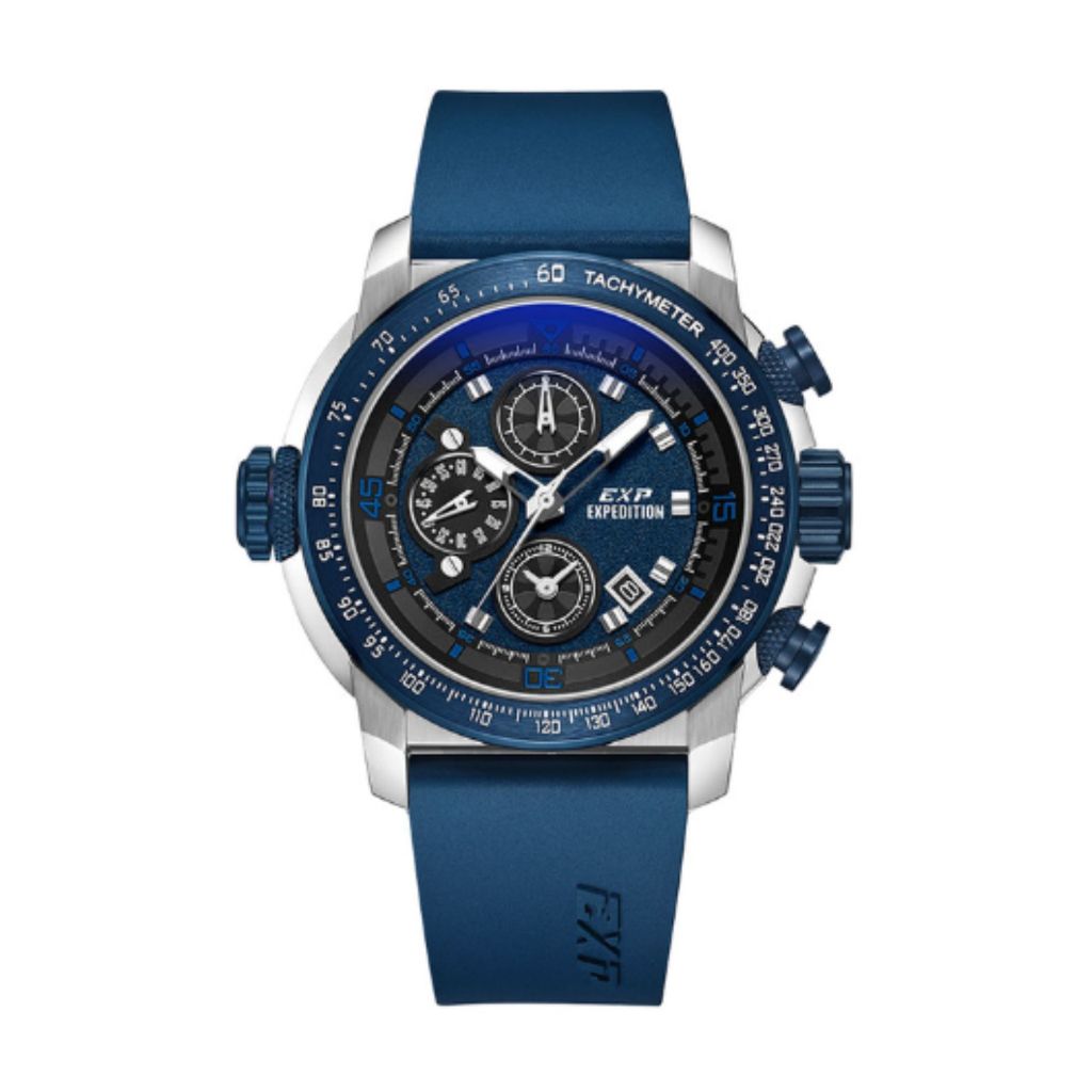 Jam Tangan Pria Expedition E 6335 GCRTUBU E 6335 GC RTUBU Chronograph Blue Dial Blue Rubber Original