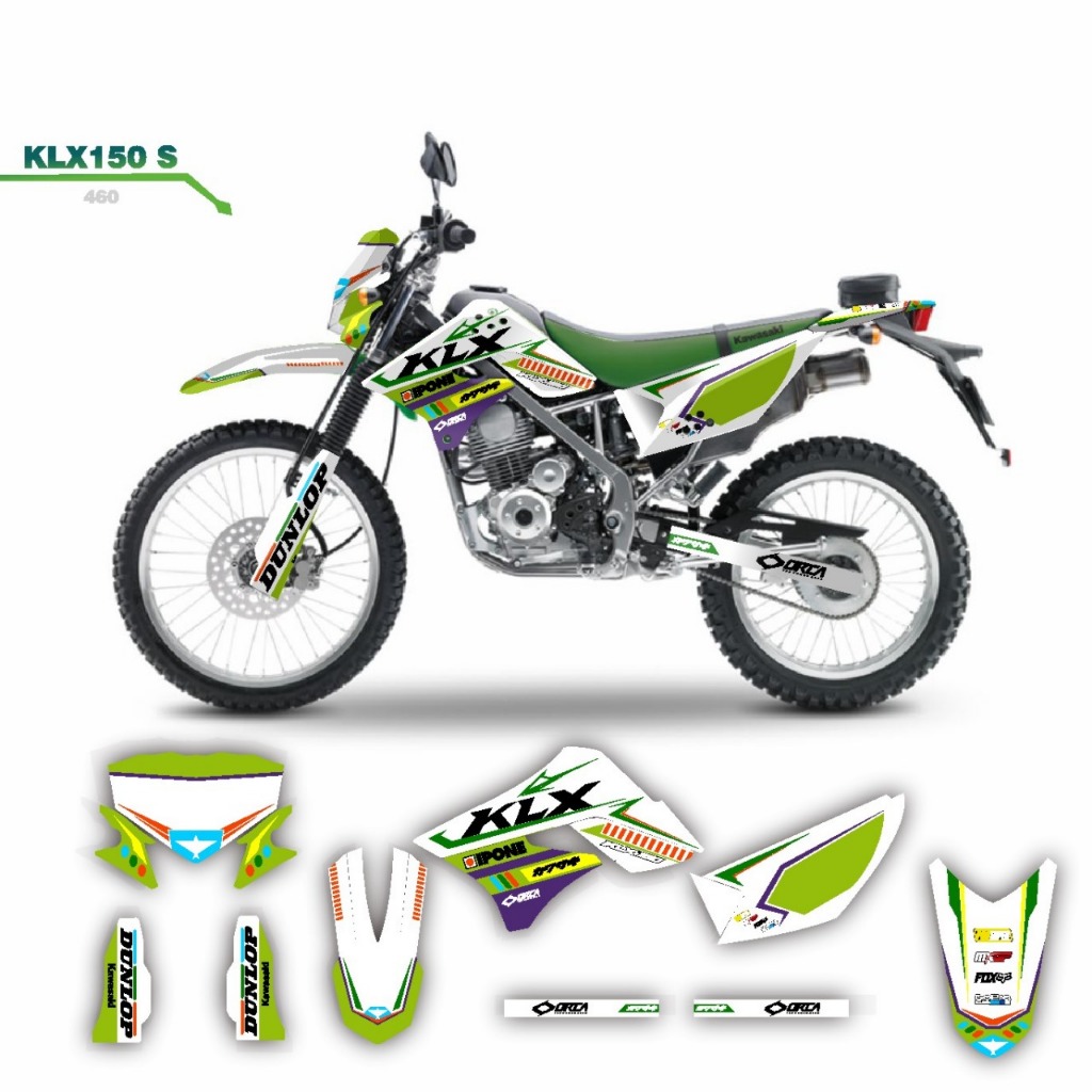 decal stiker klx 150 s keren full body motif warna putih hijau biru