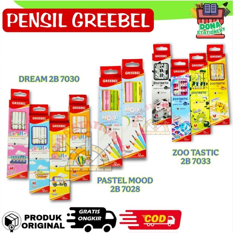

( PACK ) PENSIL 2B GREEBEL 7030 DREAM 7028 PASTEL 7033 ZOO TASTIC PENSIL ANAK MURAH