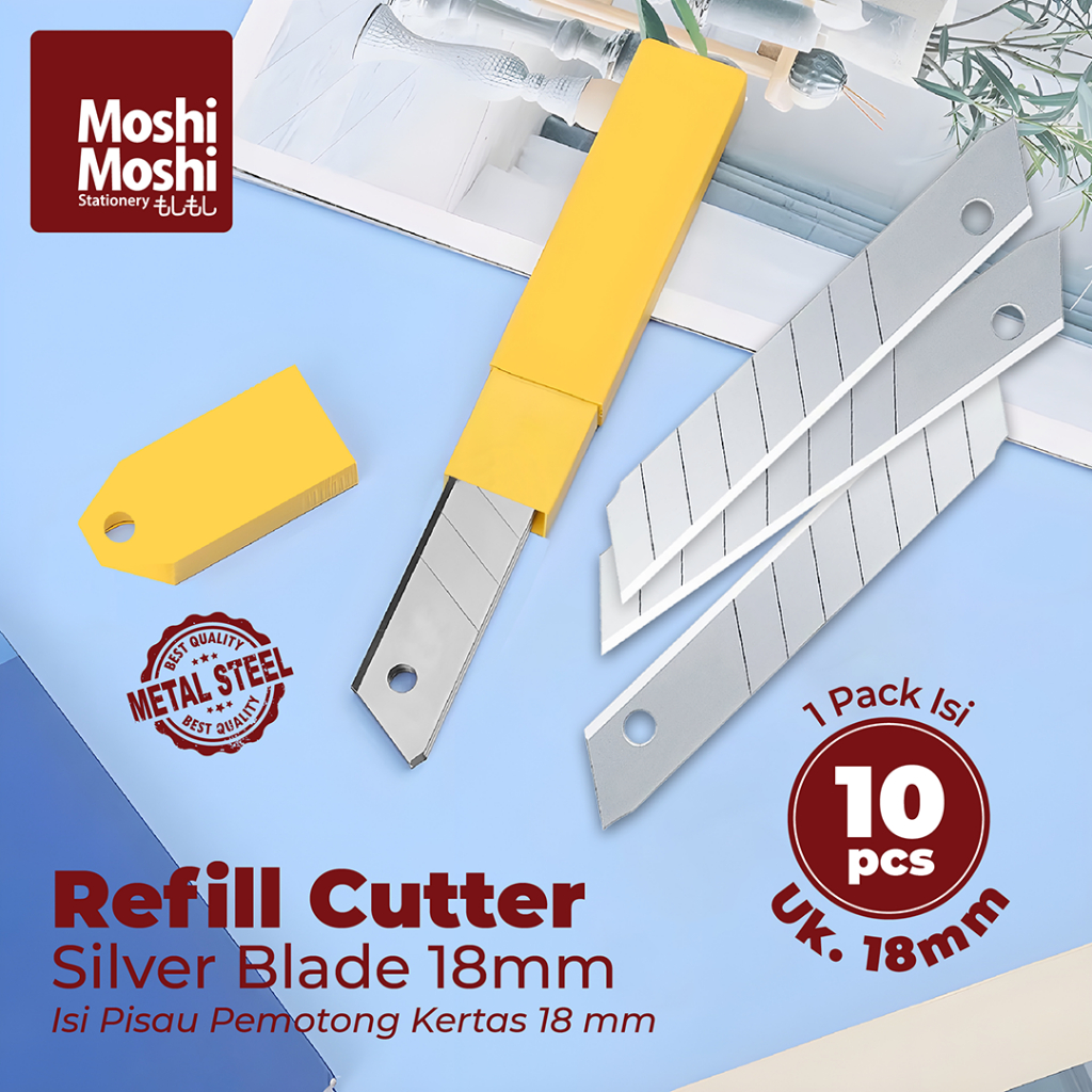 

Paper Cutter Refill Moshi 18mm Isi Pisau Pemotong Kertas Tajam Peralatan Kantor Isi 10 Pcs