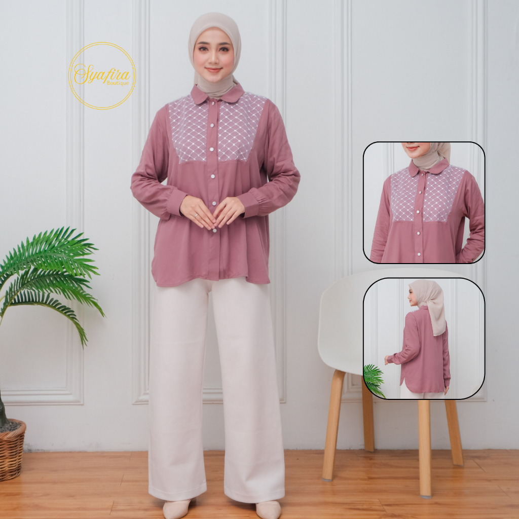 Atasan Blouse Brokat Kemeja Brukat Wanita Kekinian Lengan Panjang Busui Kualitas Butik Premium